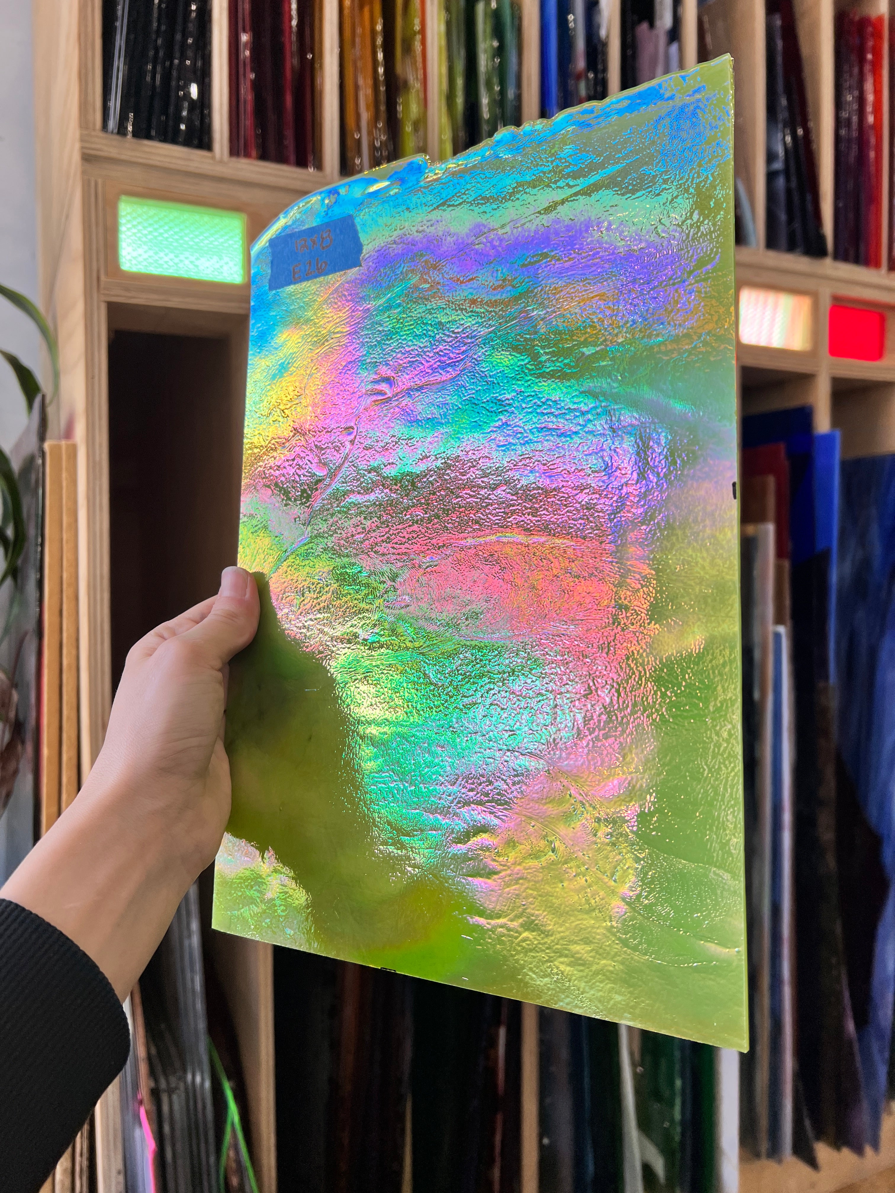 Y96 Lime Green Opal Iridized Fusible 96 COE Sheet Glass Colorado Glassworks E24 (12x8in)