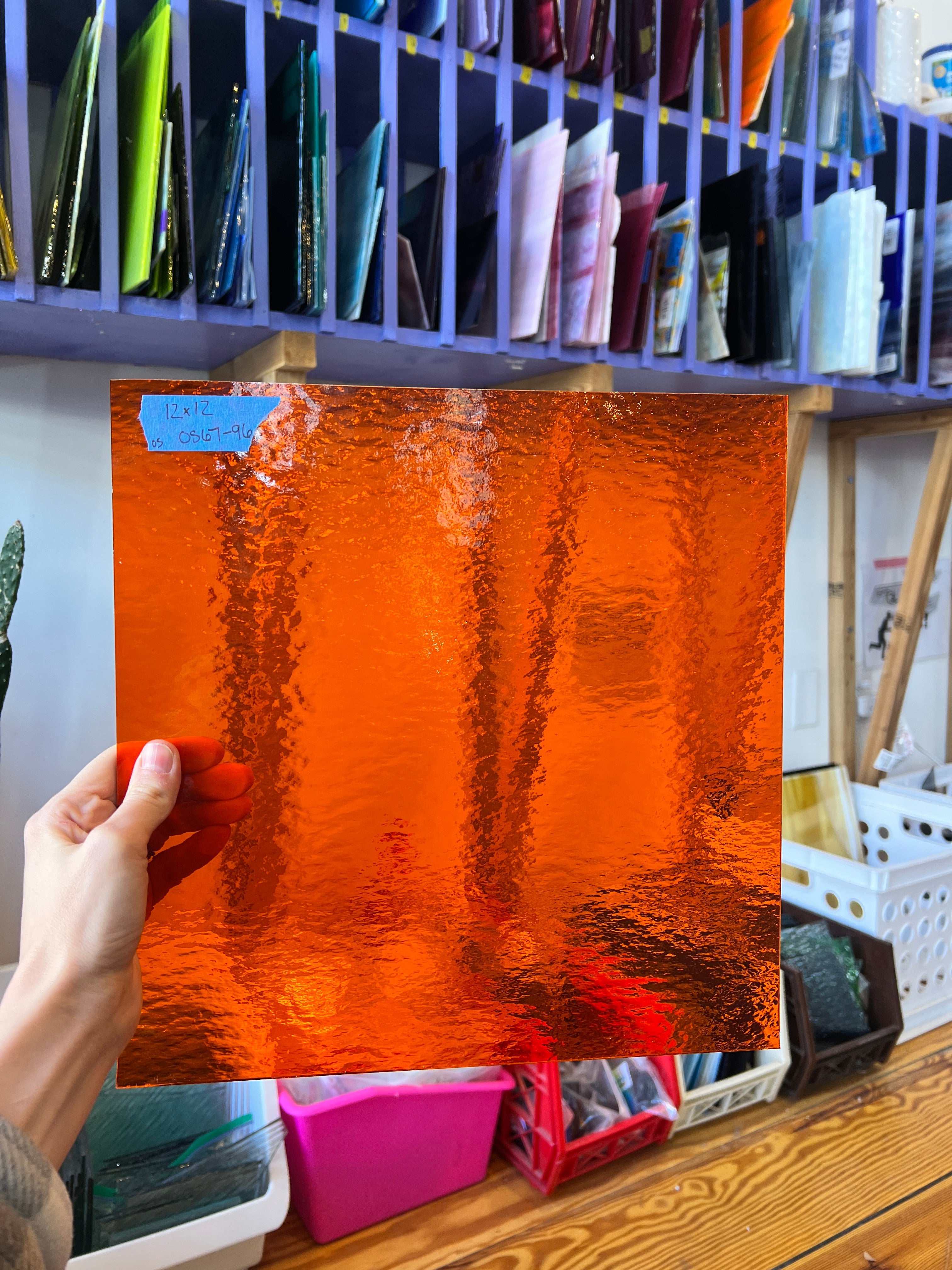 Orange Rough Rolled Oceanside Fusible 96 COE Sheet Glass Colorado Glassworks   