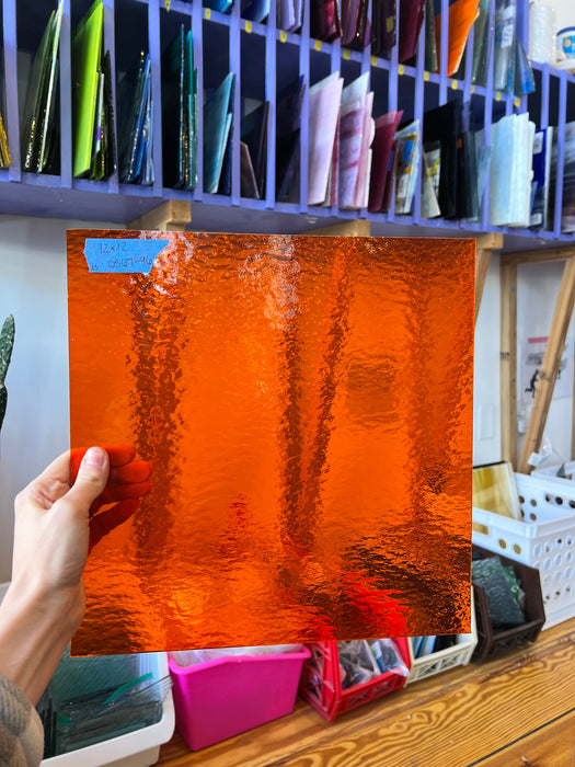 Orange Rough Rolled Oceanside Fusible 96 COE Sheet Glass Colorado Glassworks   