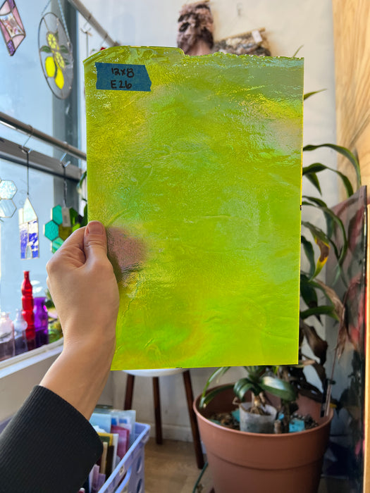Y96 Lime Green Opal Iridized Fusible 96 COE Sheet Glass Colorado Glassworks