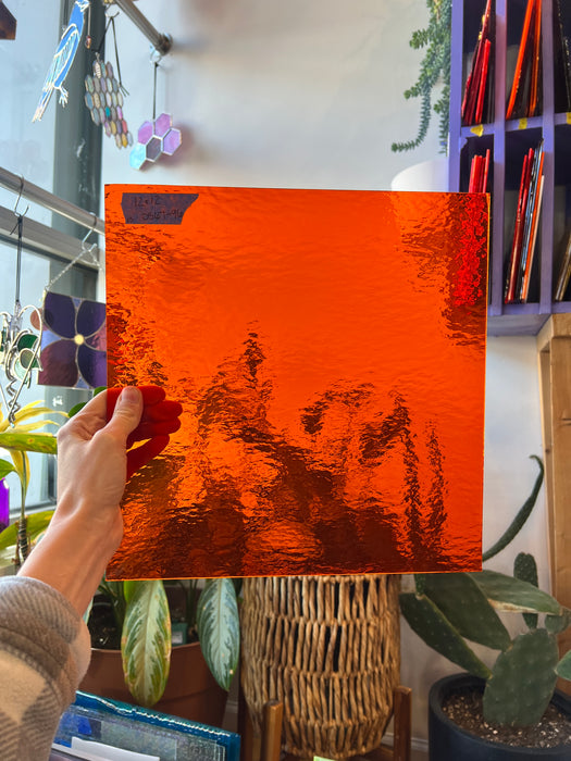 Orange Rough Rolled Oceanside Fusible 96 COE Sheet Glass Colorado Glassworks OS67-96 (12x12in)  
