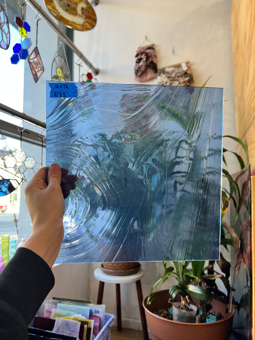 Vintage Blue Transparent Baroque Spectrum Sheet Glass Colorado Glass Works 12x12in (SP-58642733)