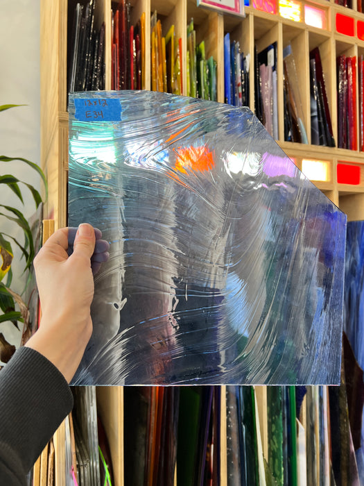 Vintage Blue Transparent Baroque Spectrum Sheet Glass Colorado Glass Works