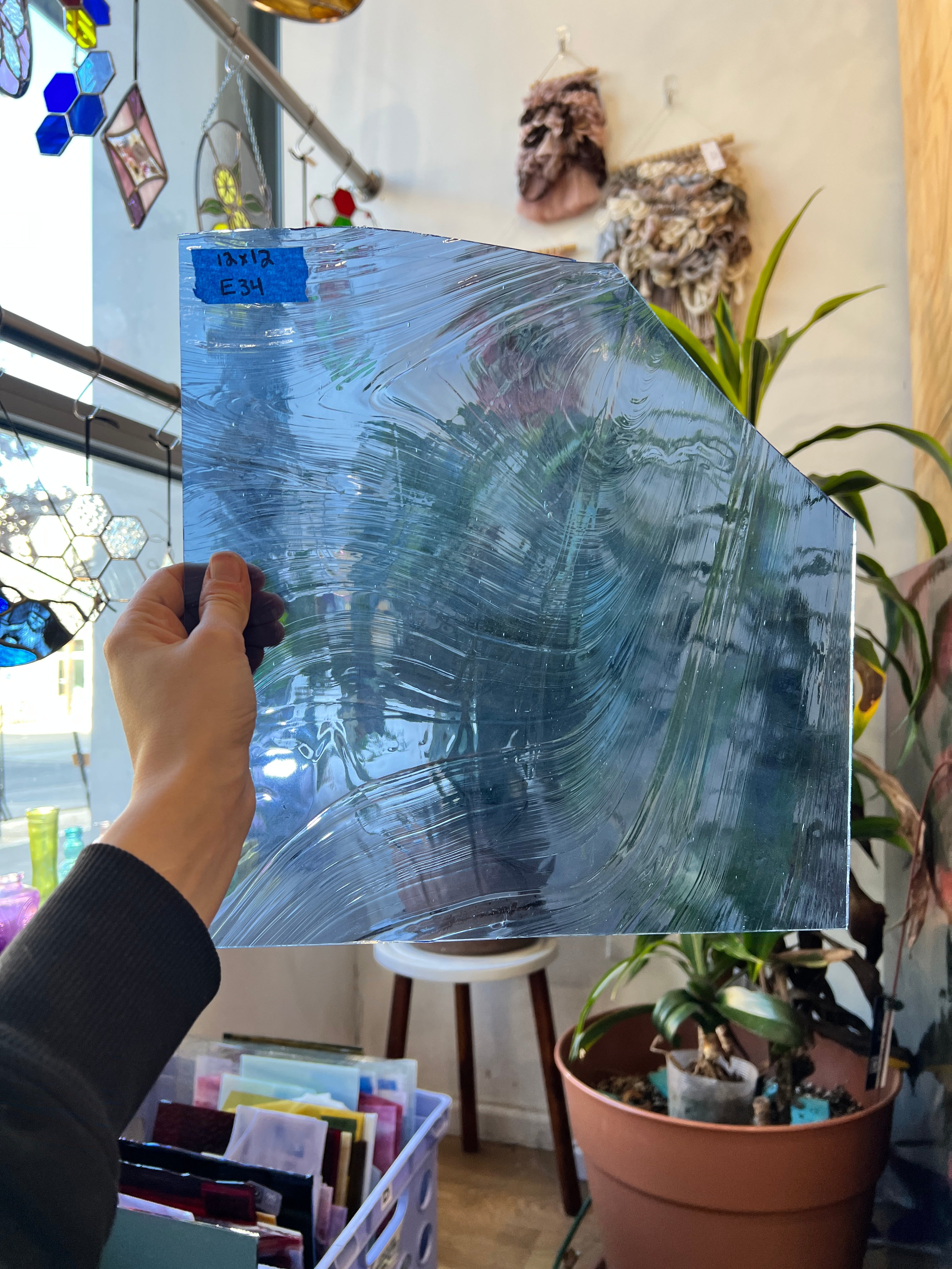 Vintage Blue Transparent Baroque Spectrum Sheet Glass Colorado Glass Works 12x11in (SP-58675501)