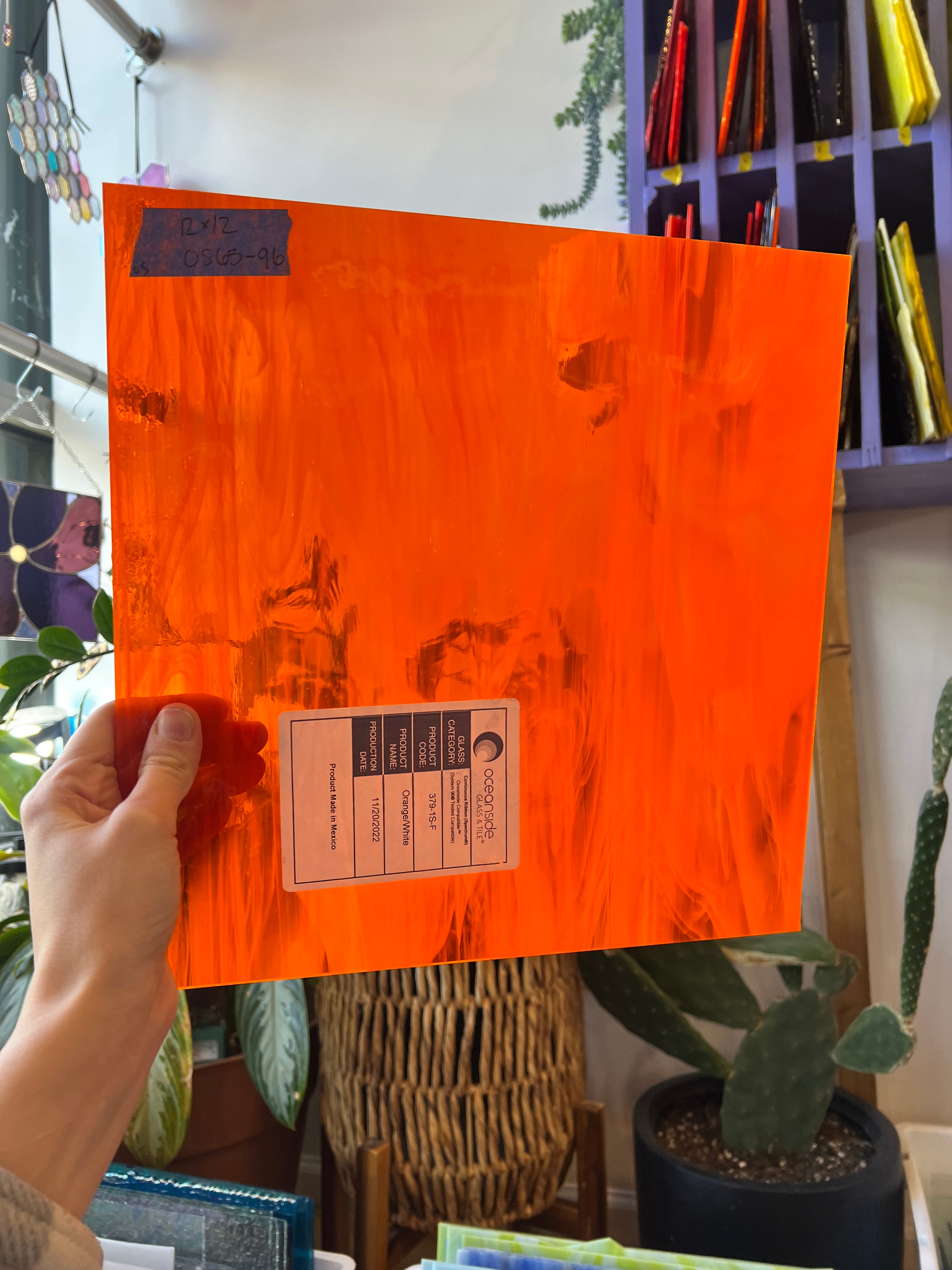 Orange White Wispy Oceanside Fusible 96 COE (OGT 379.1F) Sheet Glass Colorado Glassworks