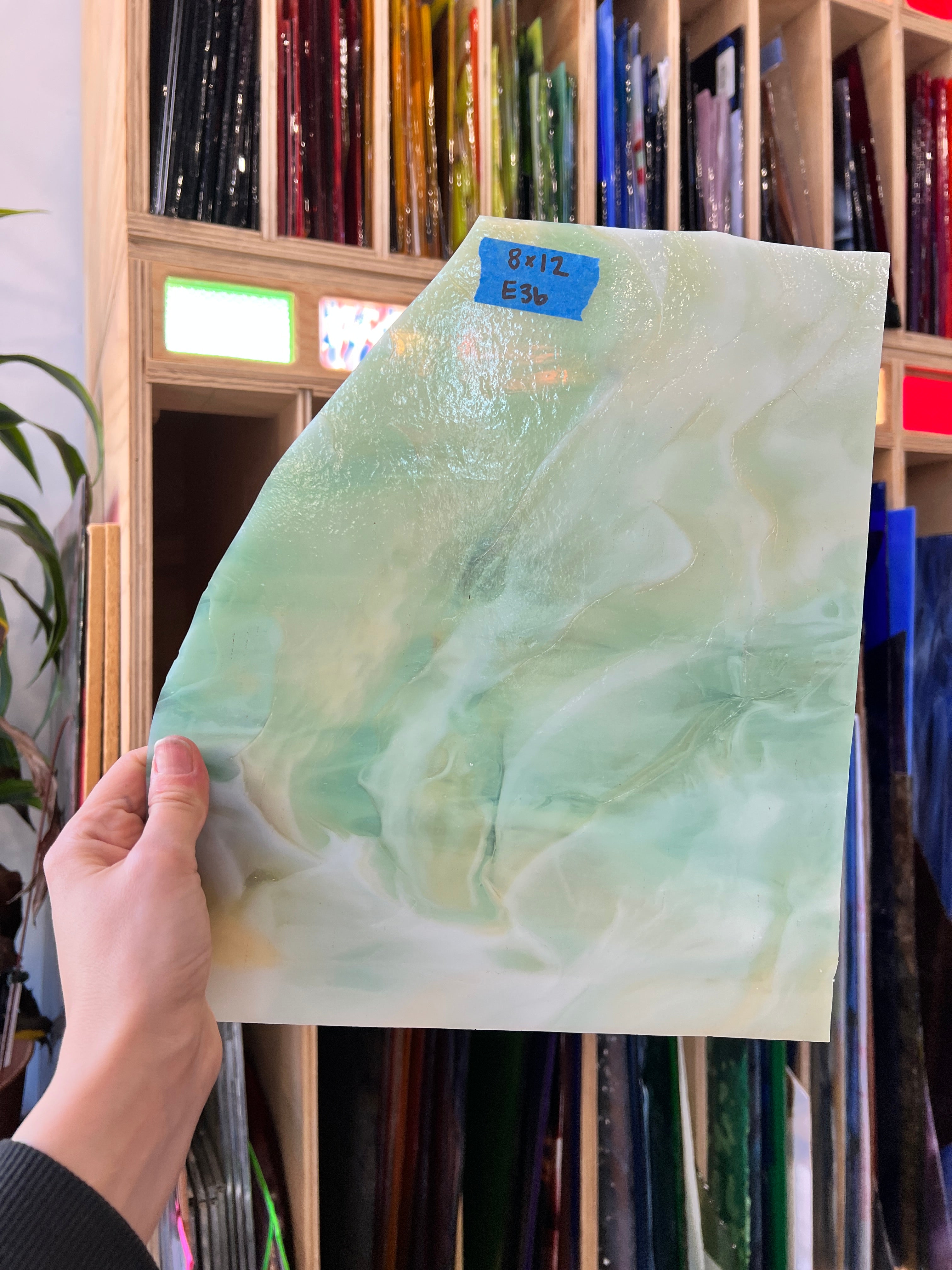 Wispy Tan Light Green Kokomo Sheet Glass Armstrong E36 (8x12in)