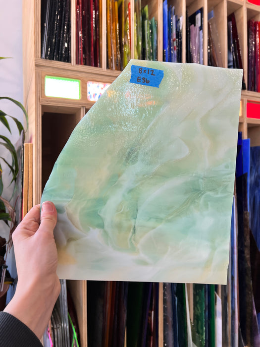 Wispy Tan Light Green Kokomo Sheet Glass Armstrong E36 (8x12in)