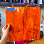 Orange White Wispy Oceanside Fusible 96 COE (OGT 379.1F) Sheet Glass Colorado Glassworks OS-ORA/WHIT (12x12in)