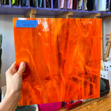 Orange White Wispy Oceanside Fusible 96 COE (OGT 379.1F) Sheet Glass Colorado Glassworks OS-ORA/WHIT (12x12in)