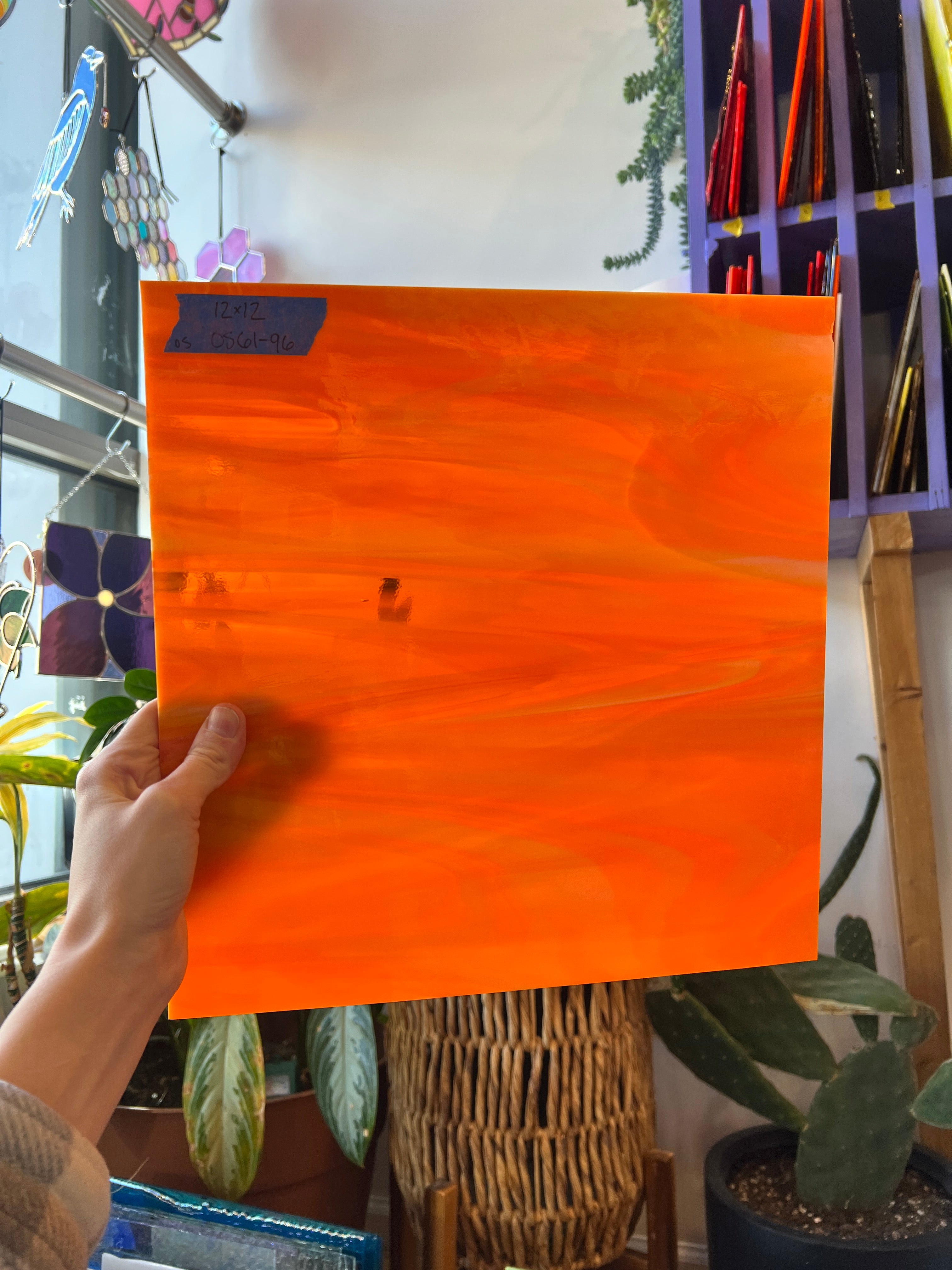 Orange Yellow Wispy Oceanside Fusible 96 COE Sheet Glass Colorado Glassworks   