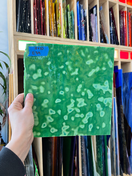 Dark Green Mottled Oceana Sheet Glass Colorado Glassworks E39 (10x10in)
