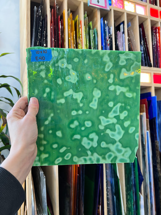 Dark Green Mottled Oceana Sheet Glass Colorado Glassworks E40 (10x10in)