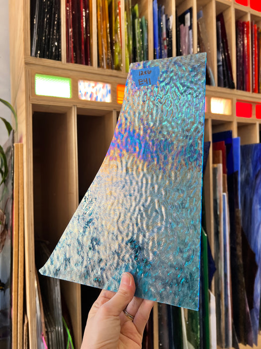 Iridescent Blue Ripple Wissmach Sheet Glass Colorado Glass Works