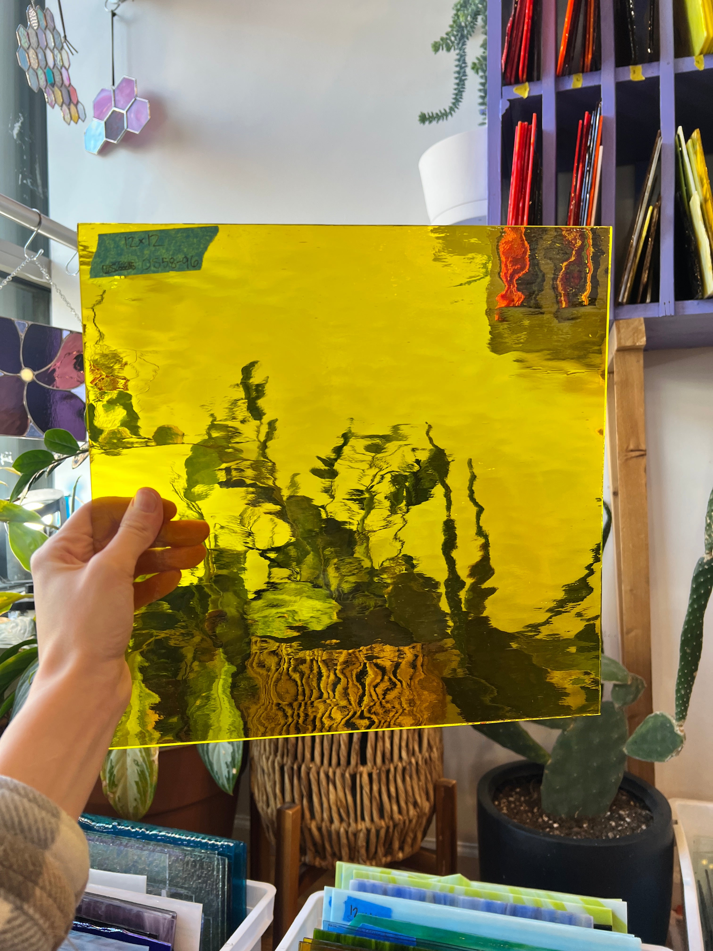 Yellow Waterglass Oceanside Fusible 96 COE Sheet Glass Colorado Glassworks OS58-96 (12x12in)  