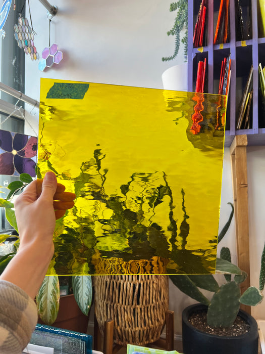 Yellow Waterglass Oceanside Fusible 96 COE Sheet Glass Colorado Glassworks OS60-96 (12x12in)  