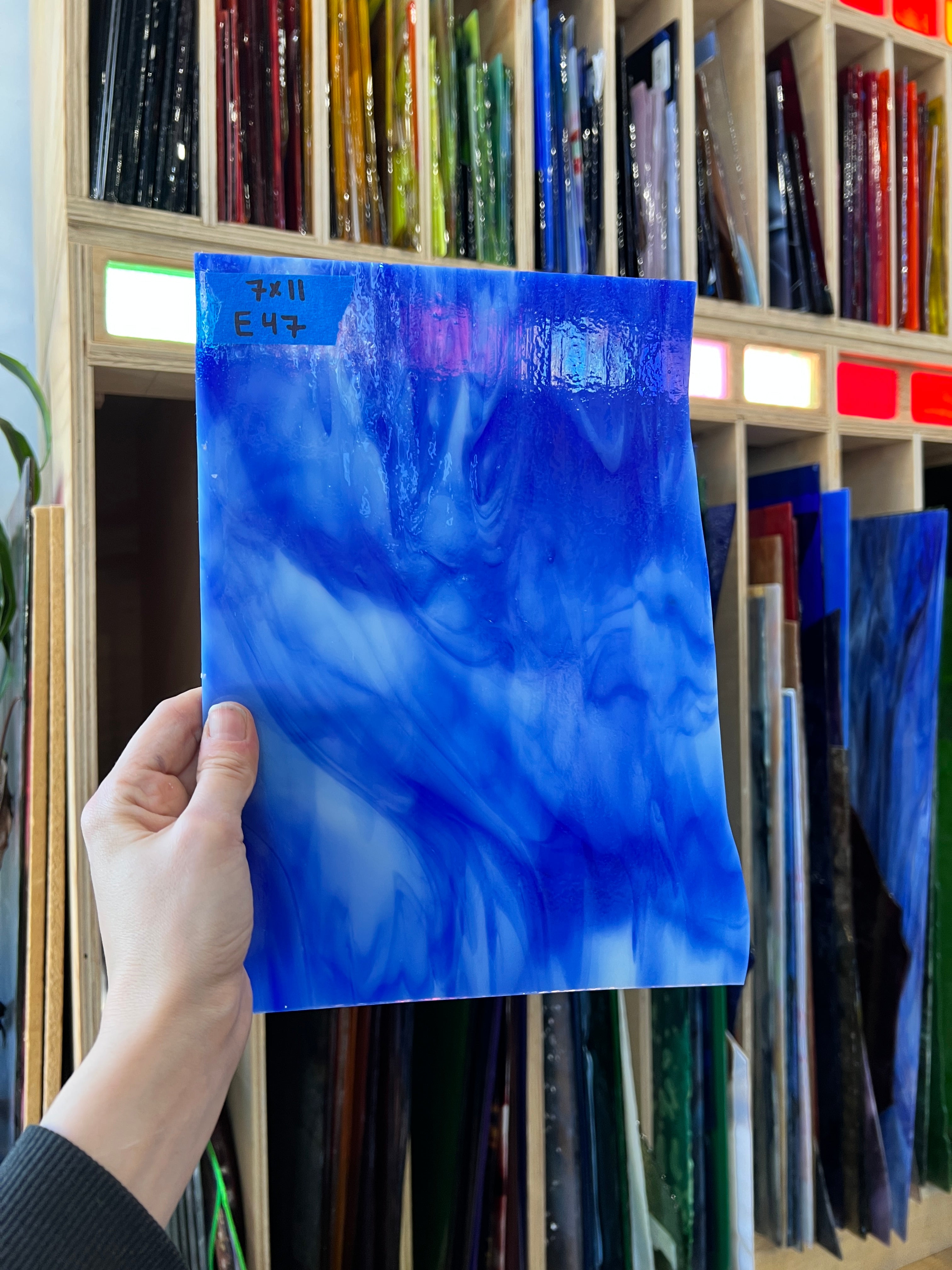 Blue White Wispy Youghiogheny Sheet Glass Colorado Glass Works E47 (7x11in)