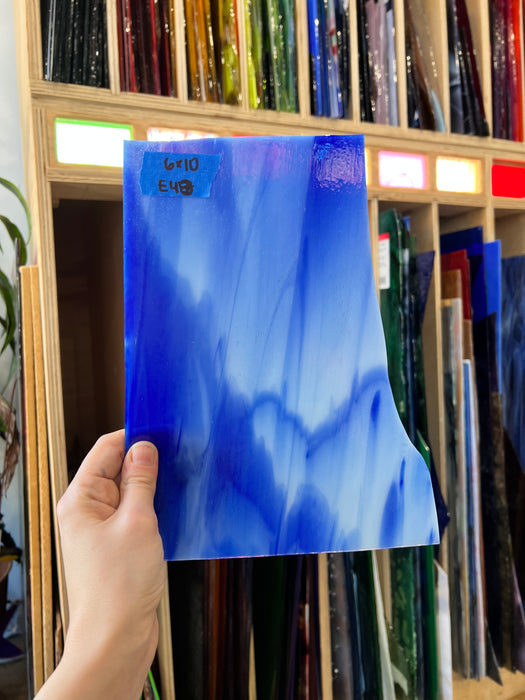 Blue White Wispy Youghiogheny Sheet Glass Colorado Glass Works E48 (6x10in)