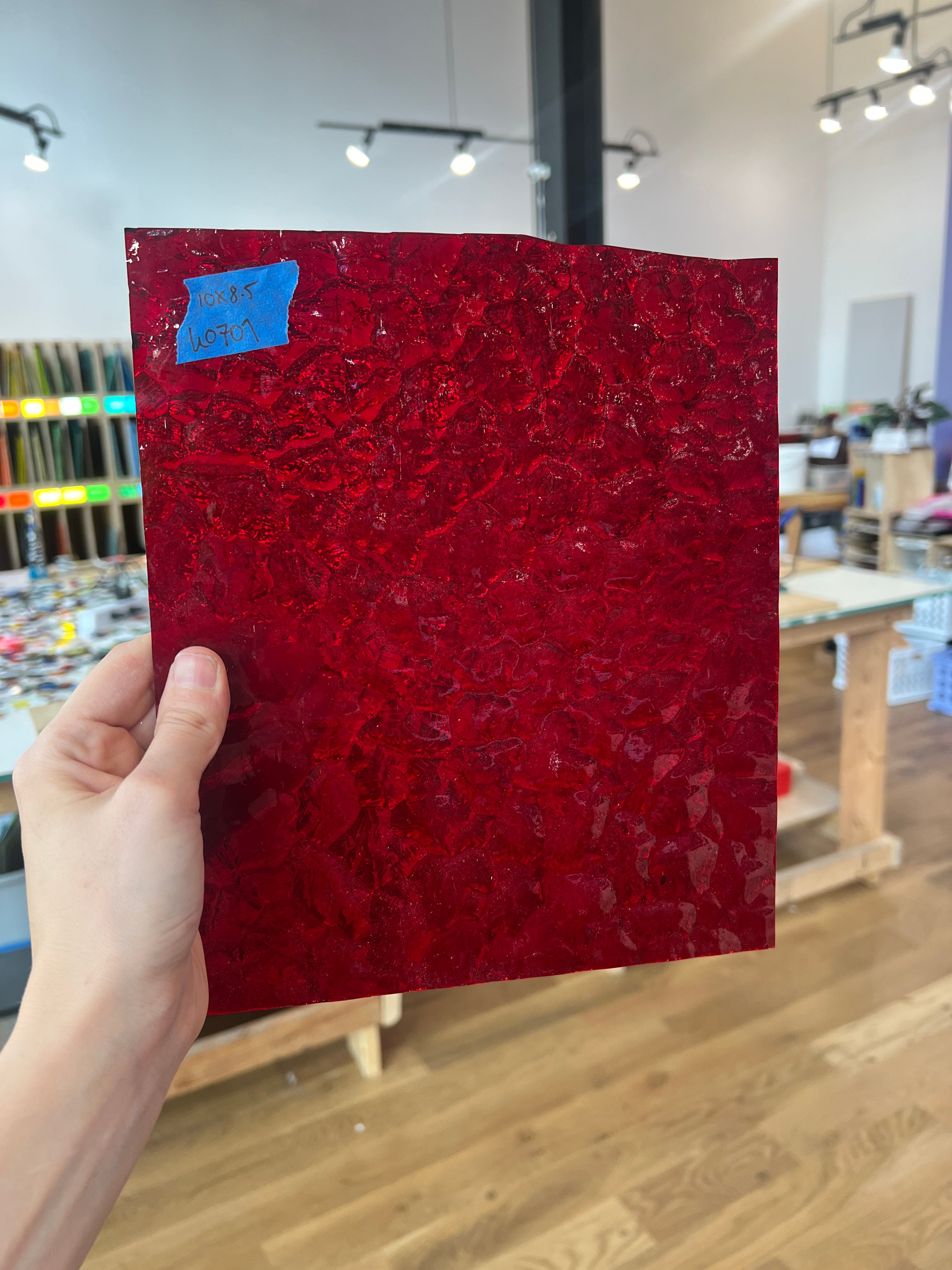 Cerise Ruby Wavolite Kokomo Sheet Glass Colorado Glassworks Ko709 (10x8.5in)  