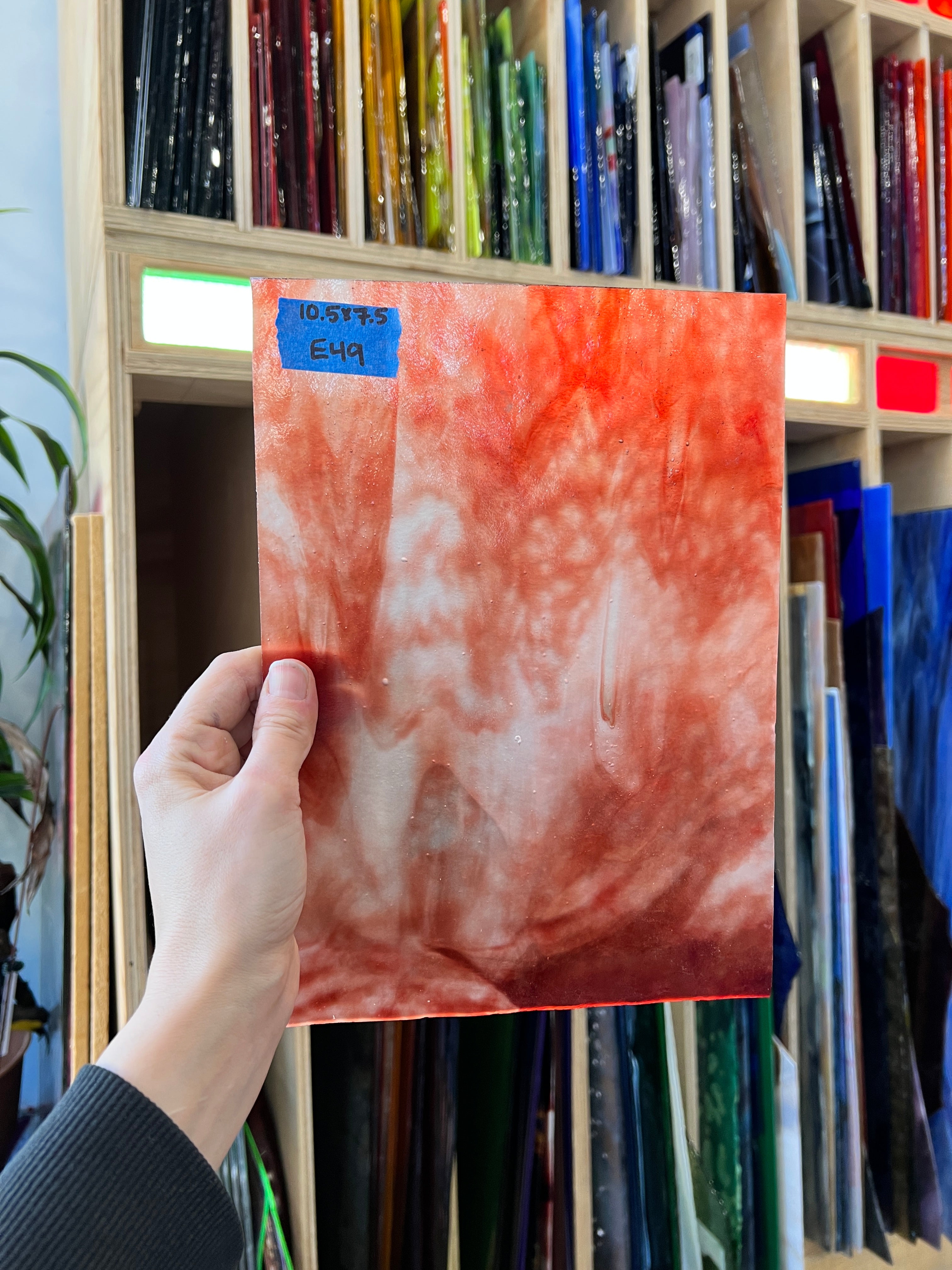 Red White Stipple Youghiogheny Sheet Glass Colorado Glassworks E49 (10.5x7.5in)