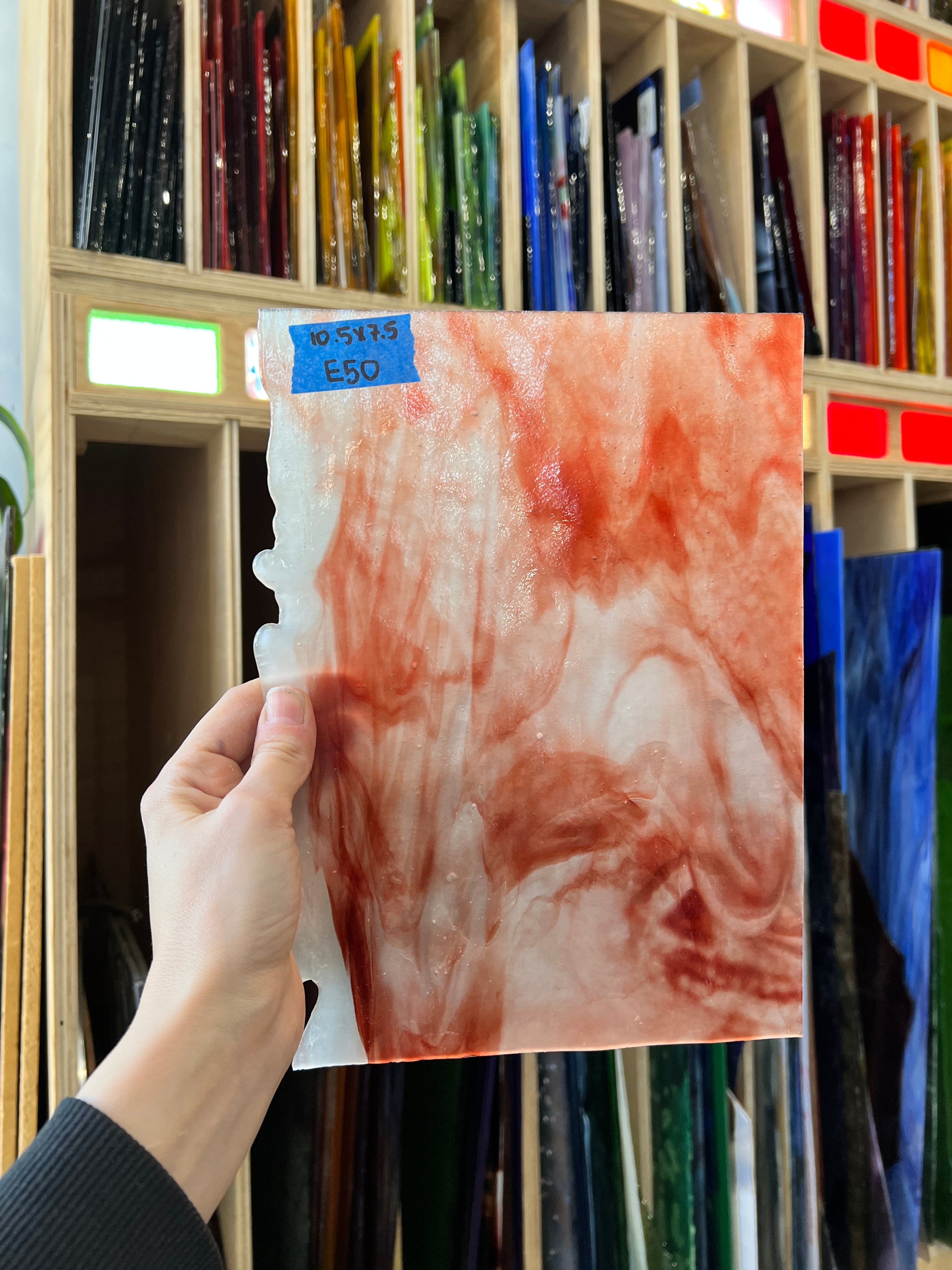 Red White Stipple Youghiogheny Sheet Glass Colorado Glassworks E50 (10.5x7.5in)