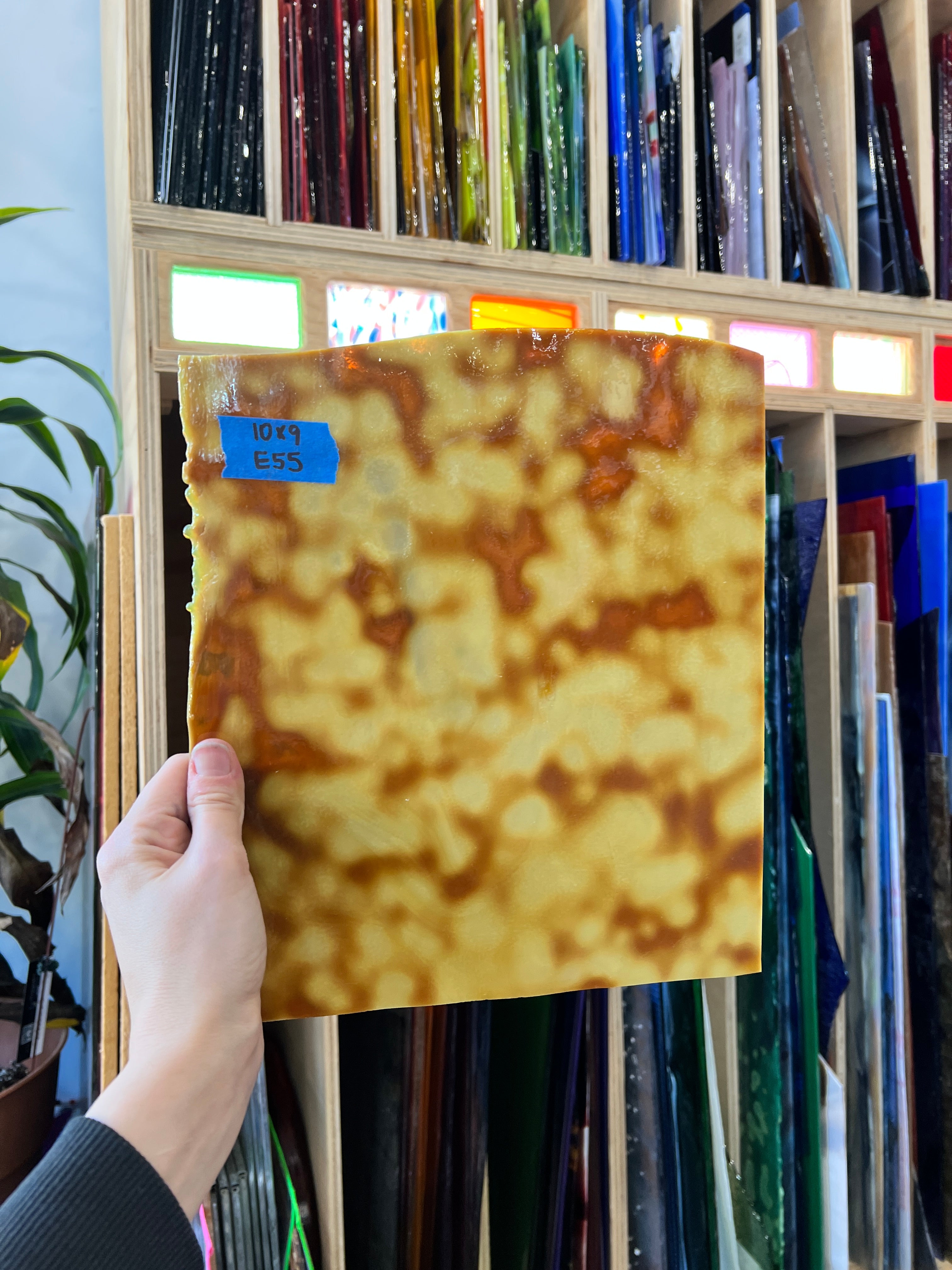 Tan Yellow Mottled Youghiogheny Sheet Glass Colorado Glassworks E55 (10x9in)