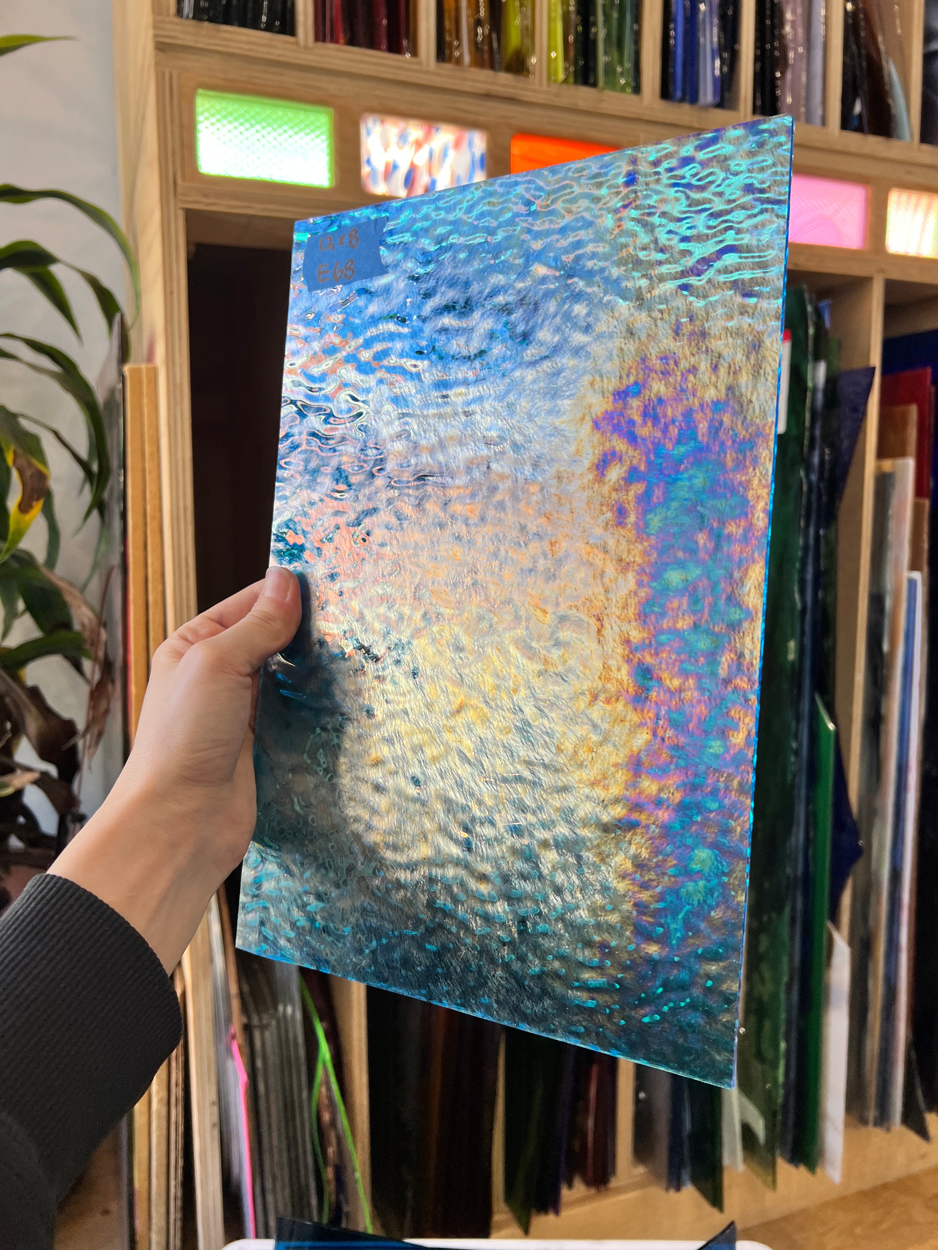 Iridescent Blue Ripple Wissmach Sheet Glass Colorado Glass Works E68 (12X8in)