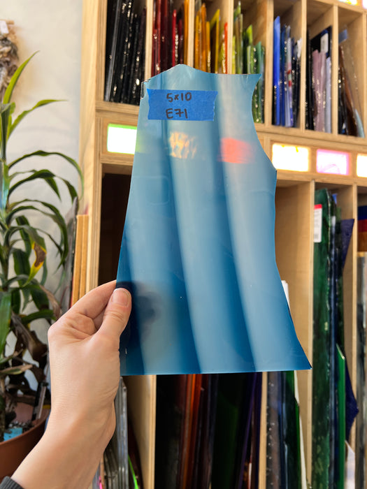 Blue White Ribbed Mouth Blown Fremont Sheet Glass Colorado Glassworks