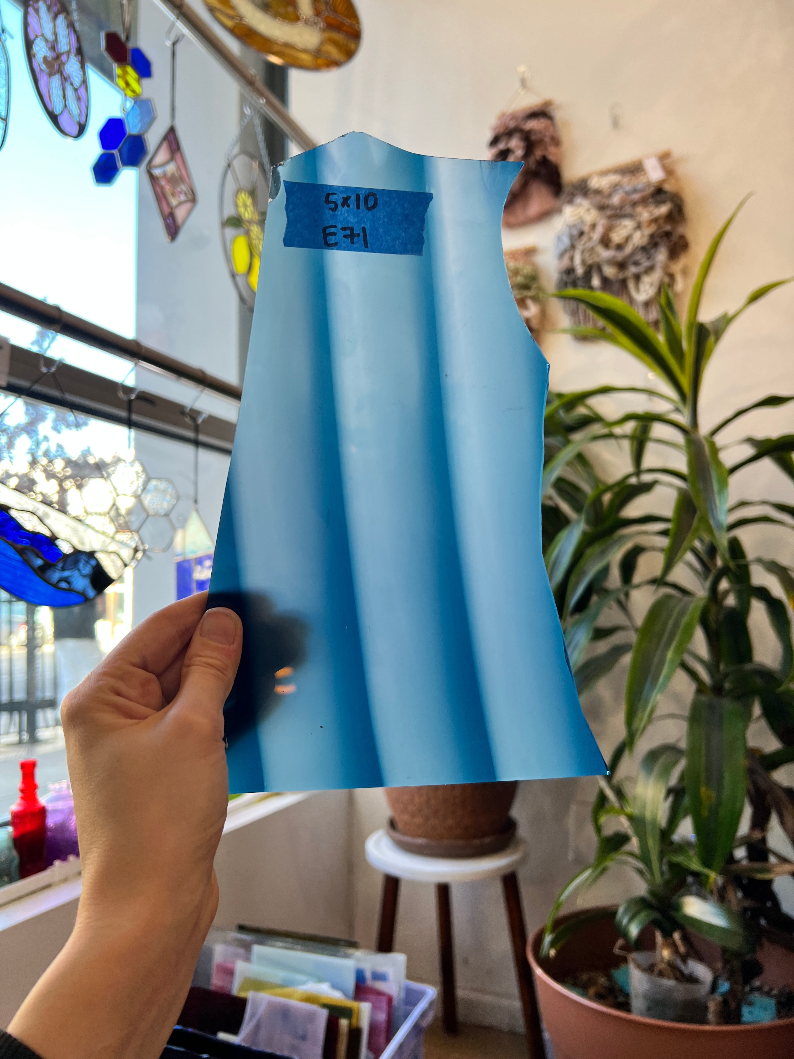 Blue White Ribbed Mouth Blown Fremont Sheet Glass Colorado Glassworks E71 (5x10in)