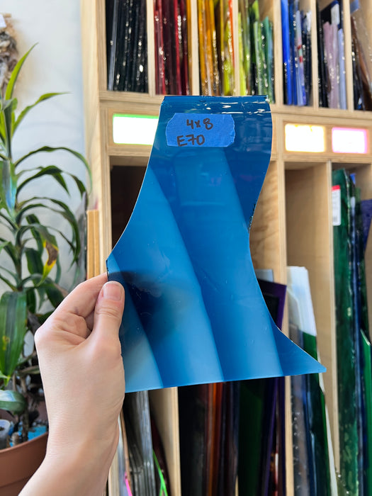 Blue White Ribbed Mouth Blown Fremont Sheet Glass Colorado Glassworks