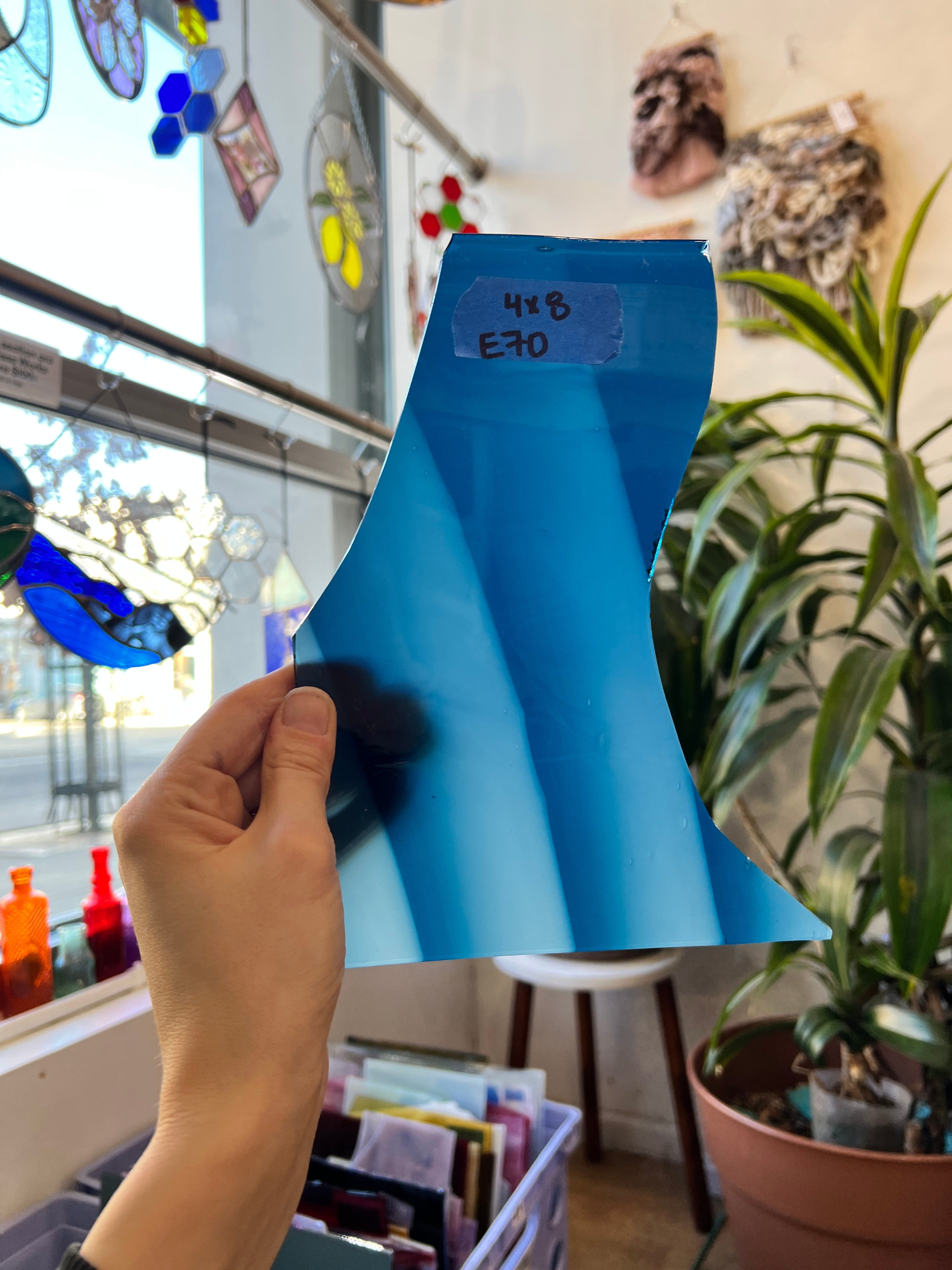 Blue White Ribbed Mouth Blown Fremont Sheet Glass Colorado Glassworks E70 (4x8in)