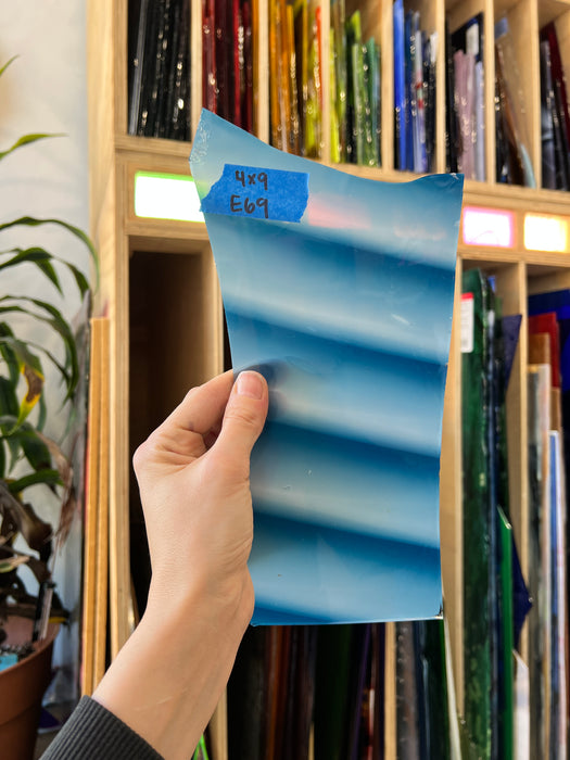 Blue White Ribbed Mouth Blown Fremont Sheet Glass Colorado Glassworks