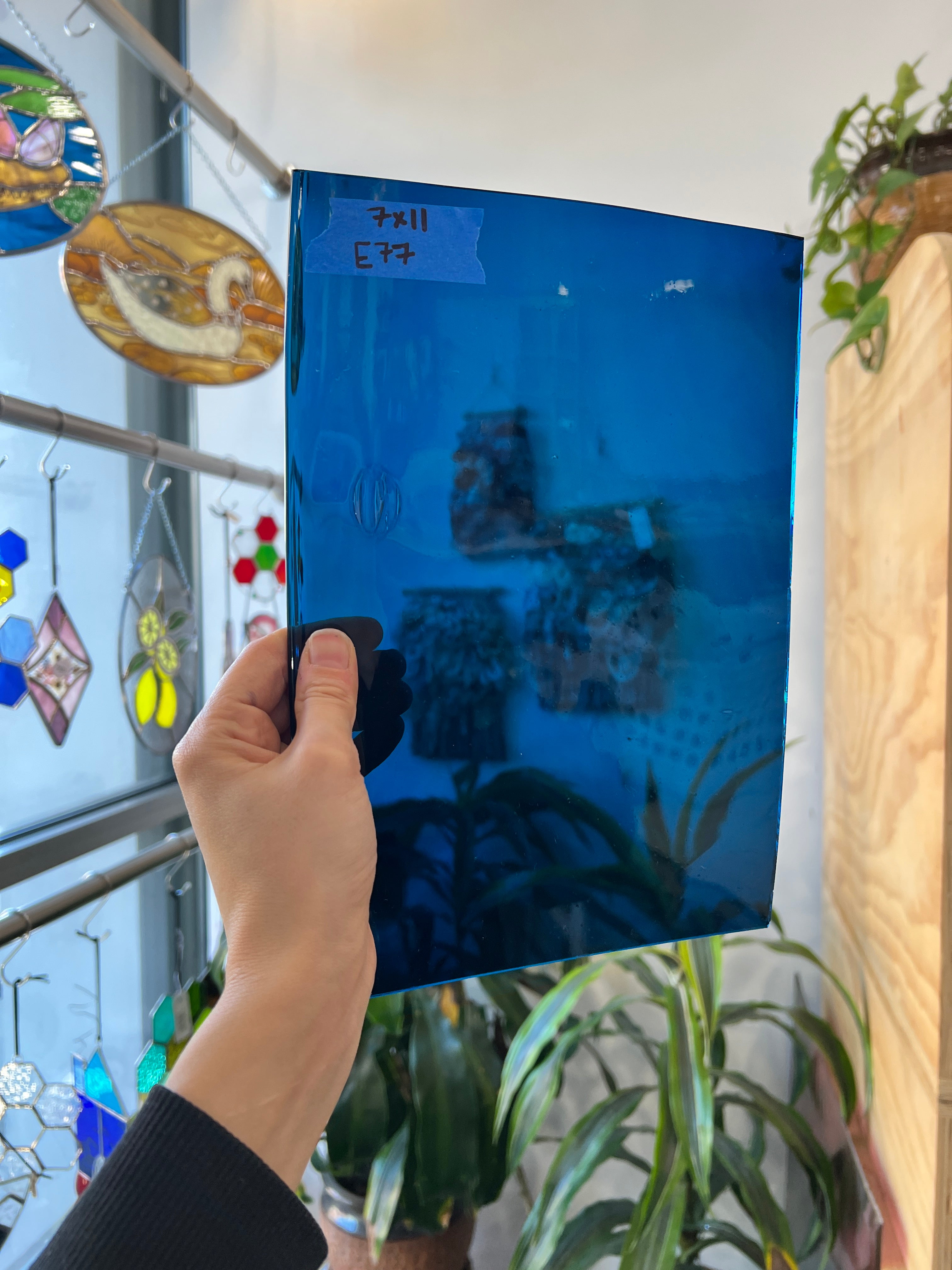 Dark Blue Mouth Blown Fremont Sheet Glass Colorado Glassworks E77 (7x11in)