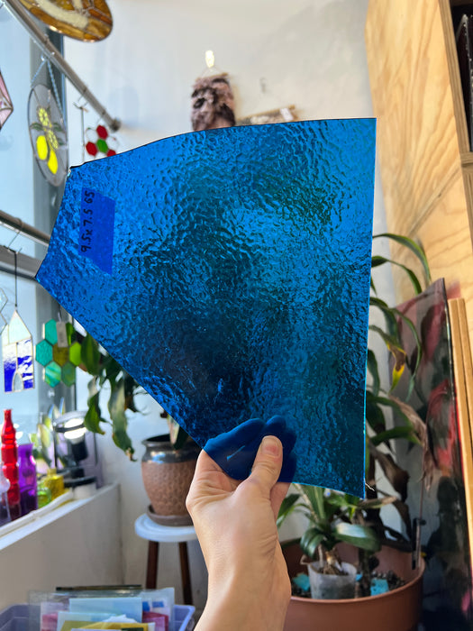 Transparent Medium Blue Pebbled Sheet Glass Kokomo