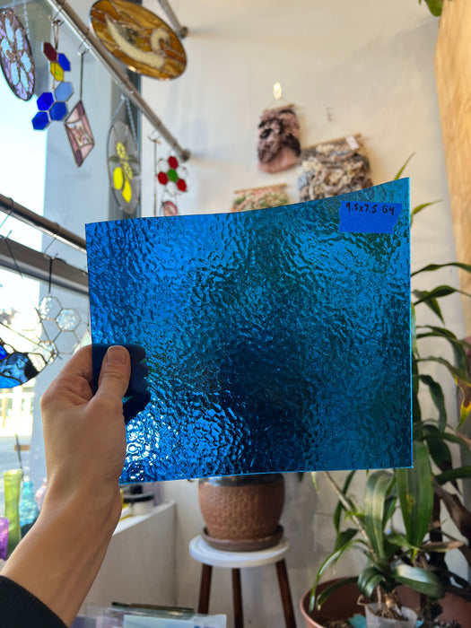 Transparent Medium Blue Pebbled Sheet Glass Kokomo