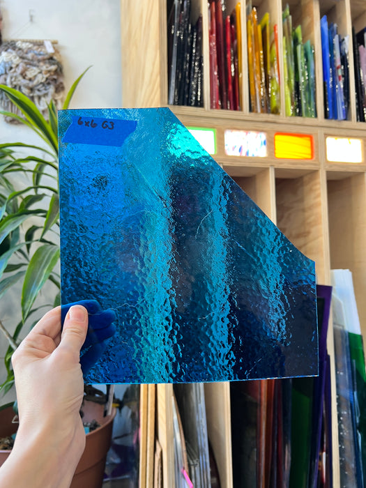 Transparent Medium Blue Pebbled Sheet Glass Kokomo G3 (6x6in)
