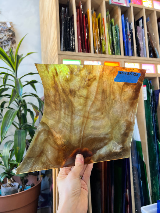 Brown Amber Wispy Stipple Sheet Glass Colorado Glassworks 8.5x8.5in (YG-96463661)