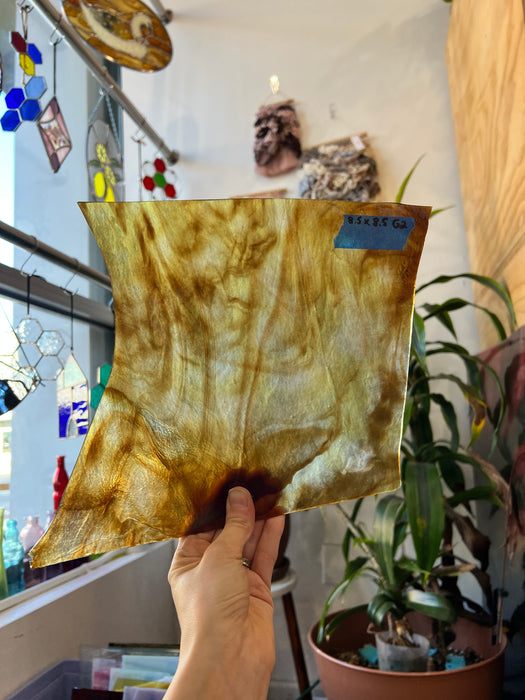 Brown Amber Wispy Stipple Sheet Glass Colorado Glassworks