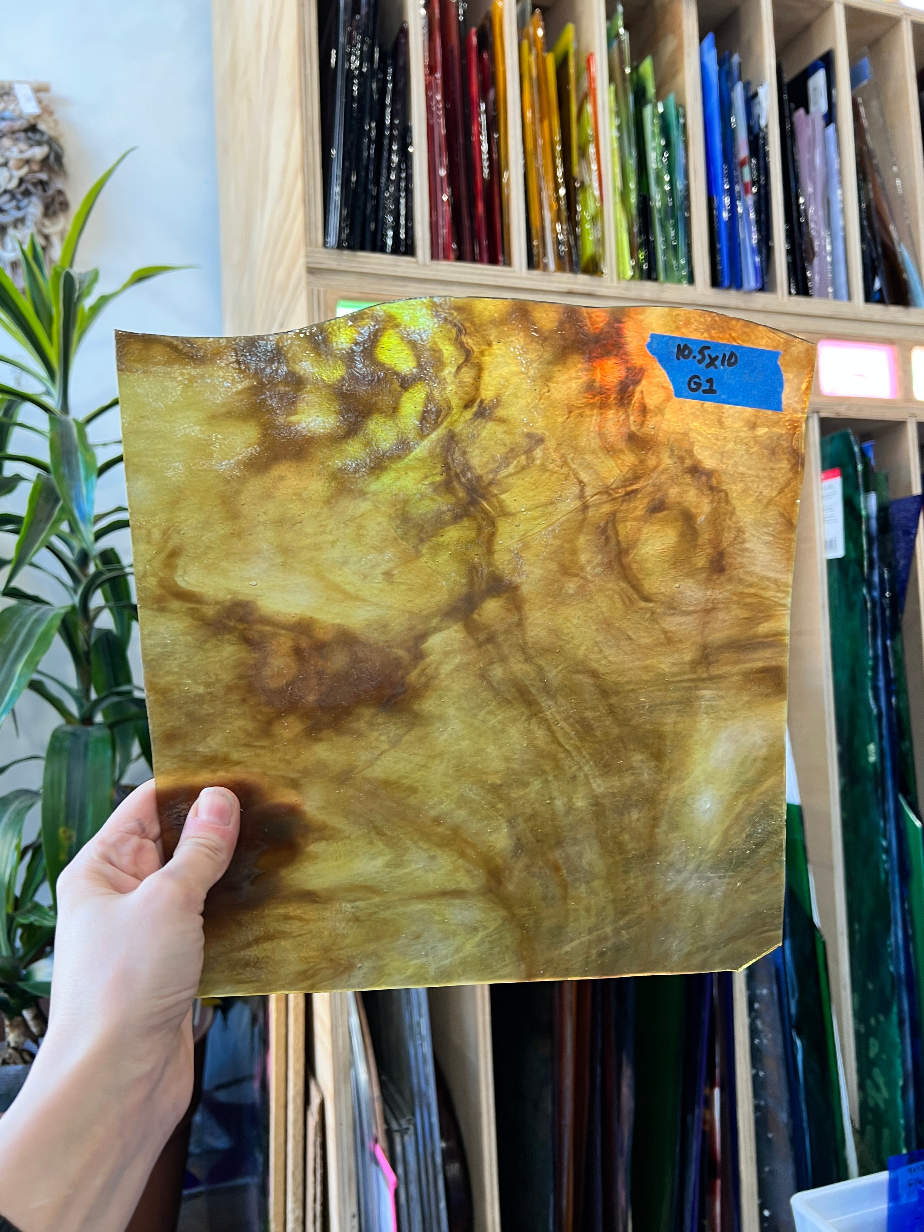 Brown Amber Wispy Stipple Sheet Glass Colorado Glassworks 10.5x10in (YG-96496429)
