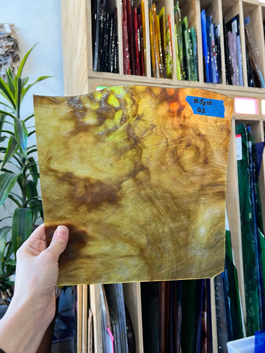 Brown Amber Wispy Stipple Sheet Glass Colorado Glassworks 10.5x10in (YG-96496429)