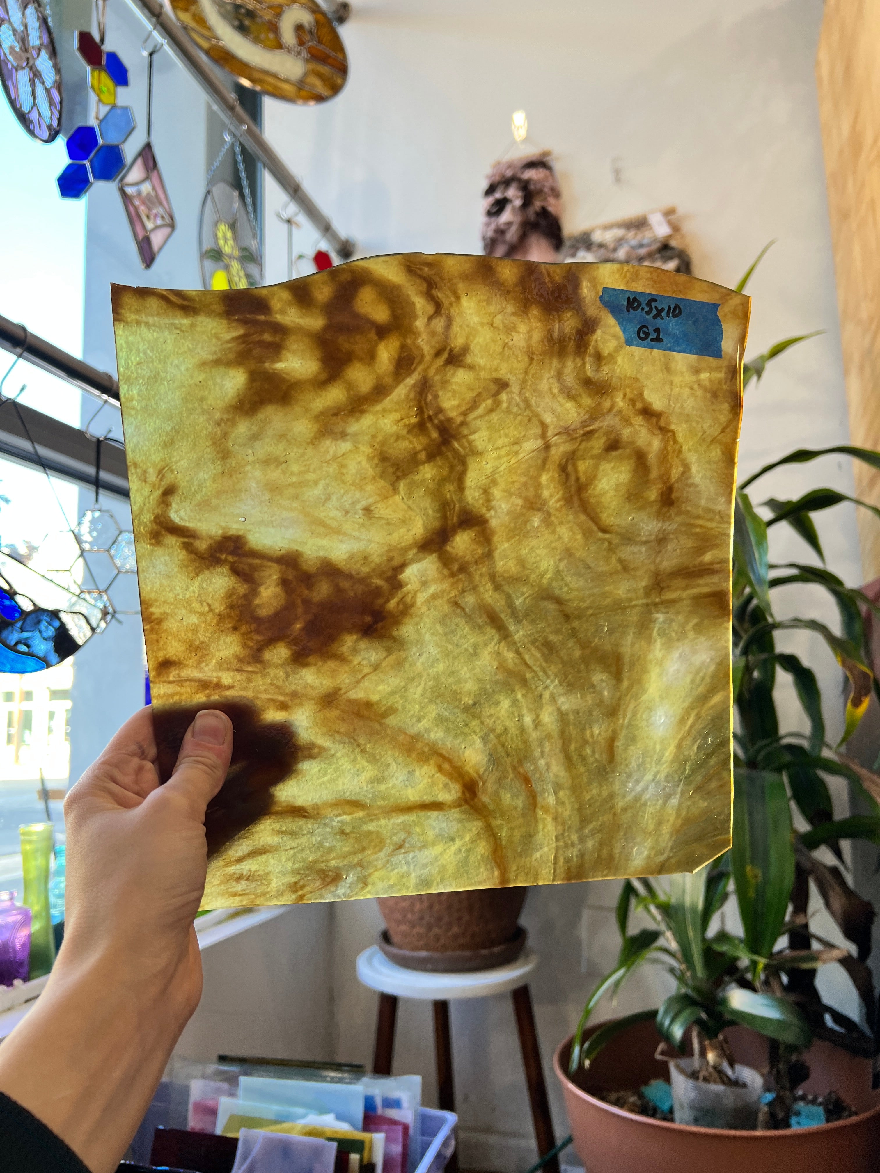 Brown Amber Wispy Stipple Sheet Glass Colorado Glassworks