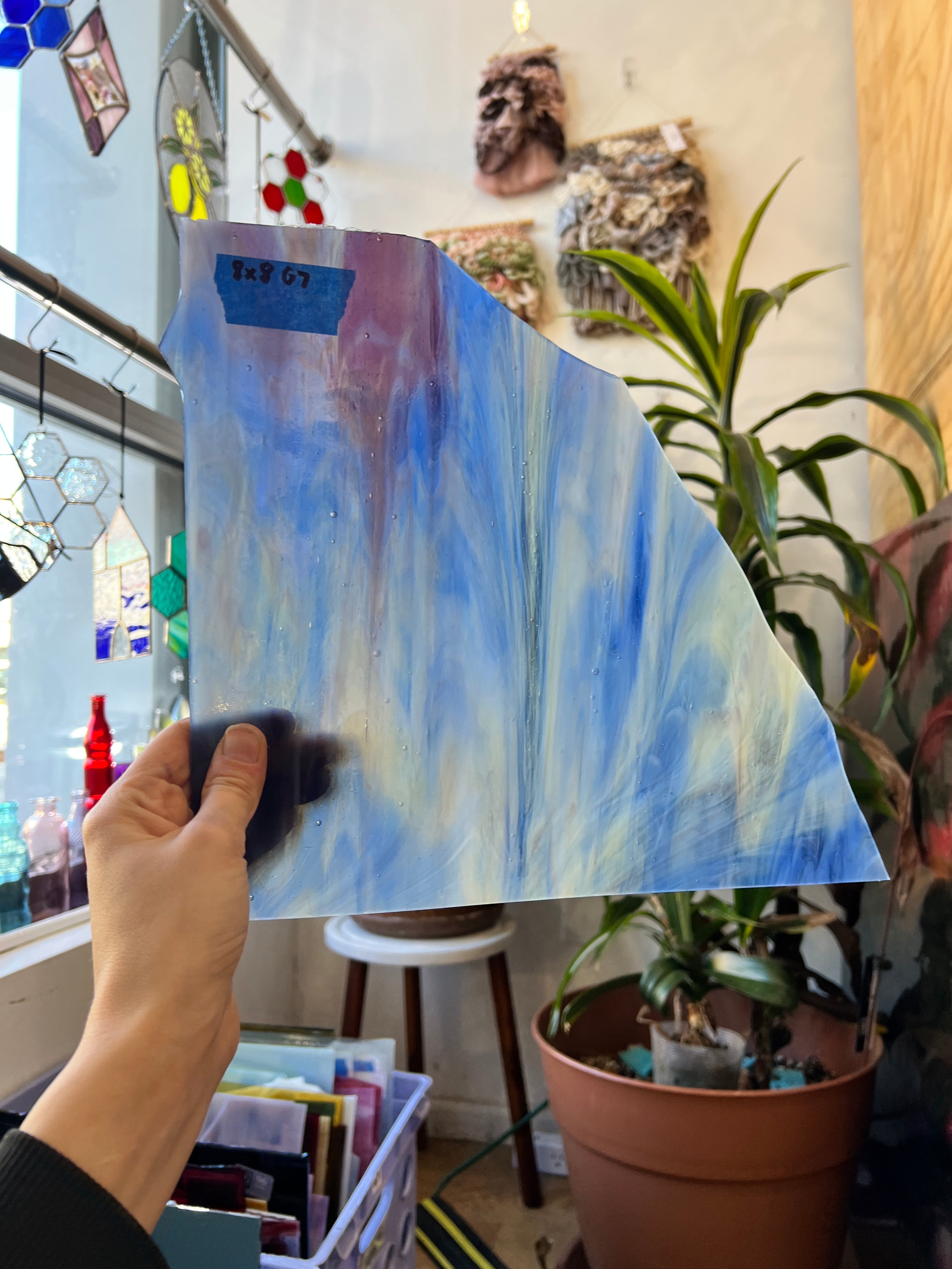 Purple Blue Amber Wispy Kokomo Sheet Glass Colorado Glassworks G7 (8x8in)