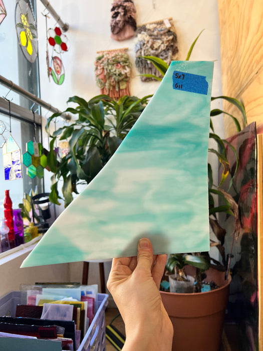 Teal White Wispy Sheet Glass Bullseye