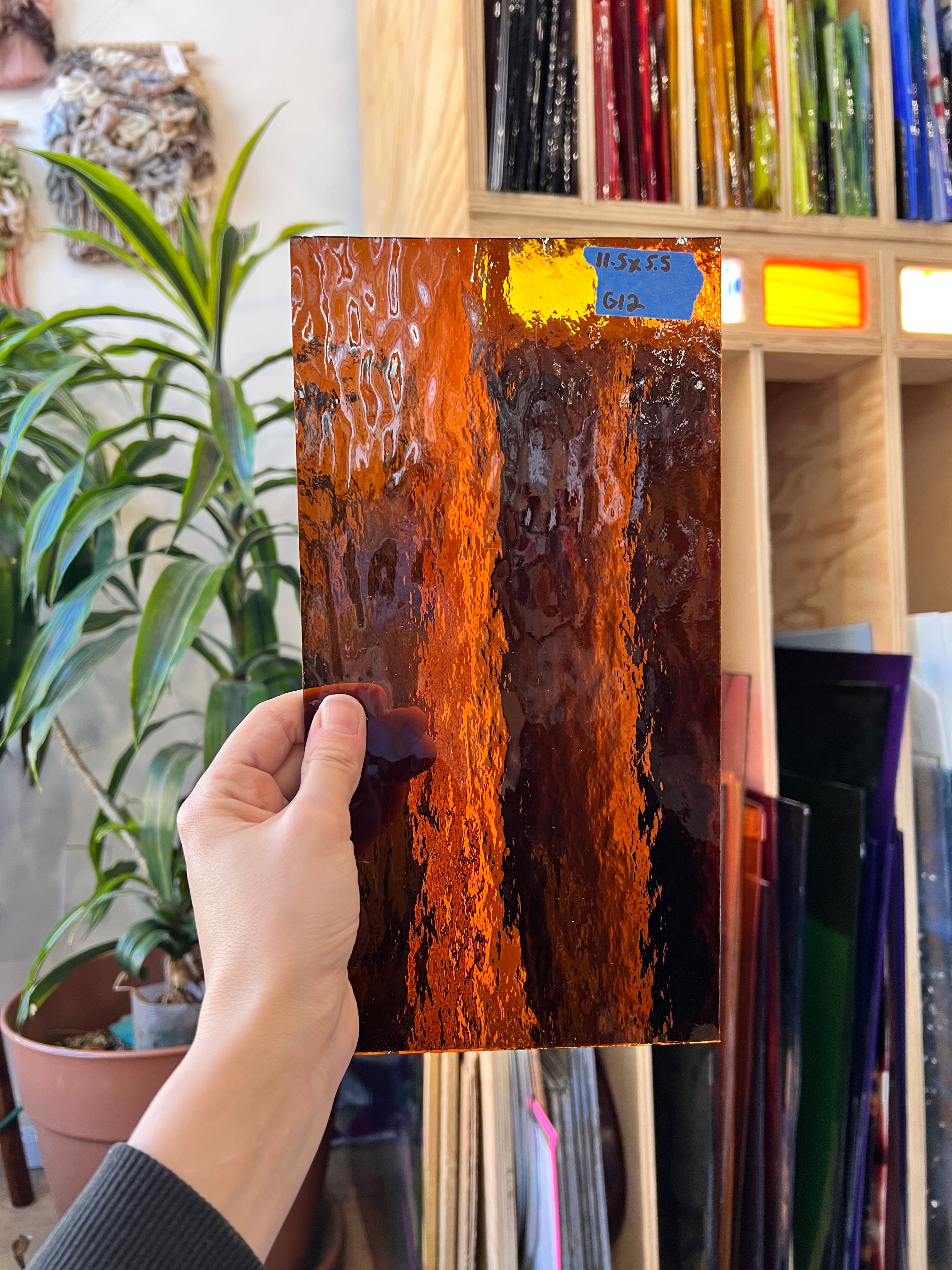 Dark Amber Rough Rolled Spectrum Vintage Sheet Glass Colorado Glass Works