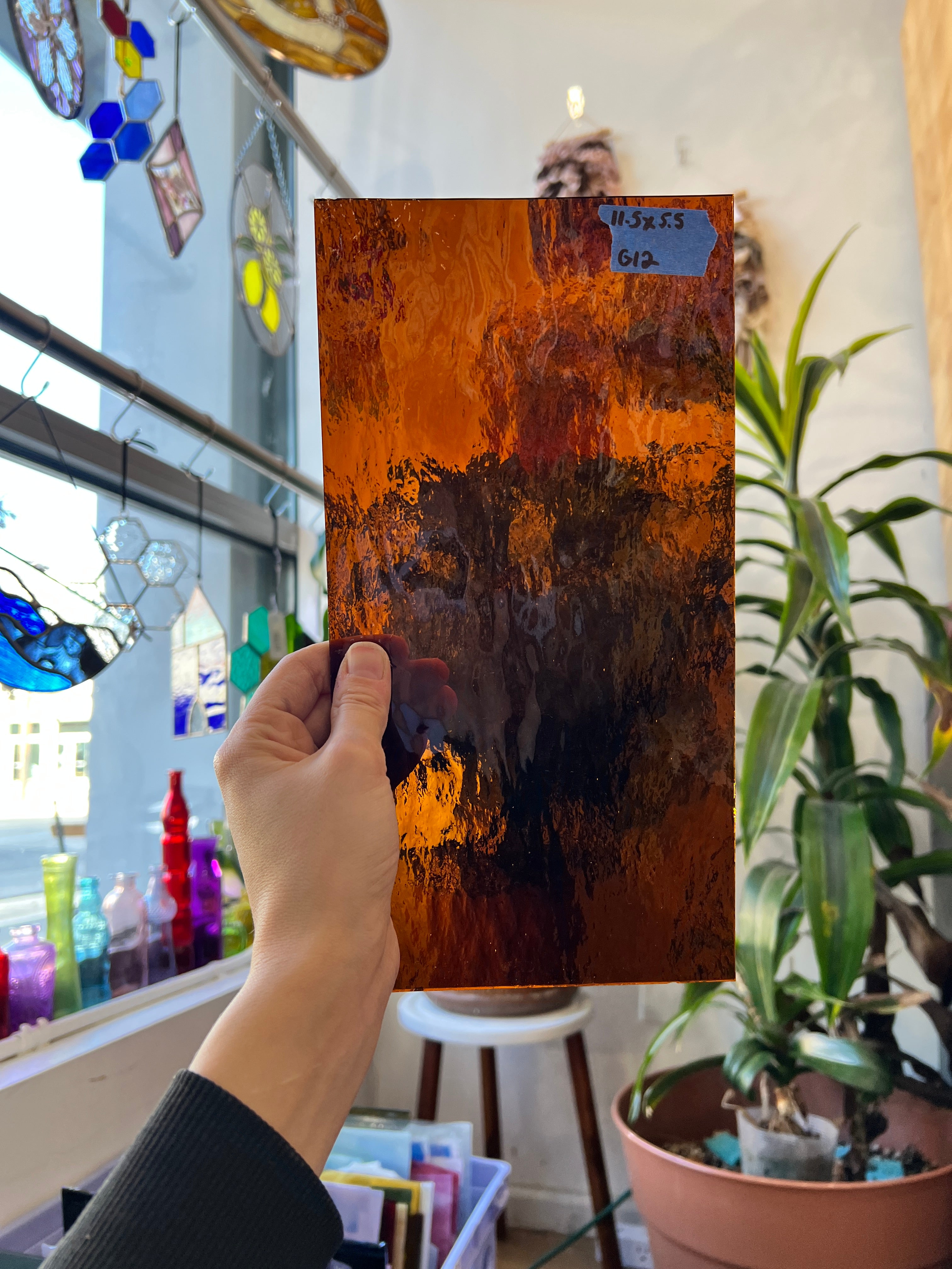 Dark Amber Rough Rolled Spectrum Vintage Sheet Glass Colorado Glass Works