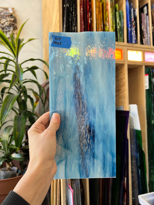 Yonder Blue Pearl Opal Oceanside Fusible 96 COE Sheet Glass Colorado Glassworks