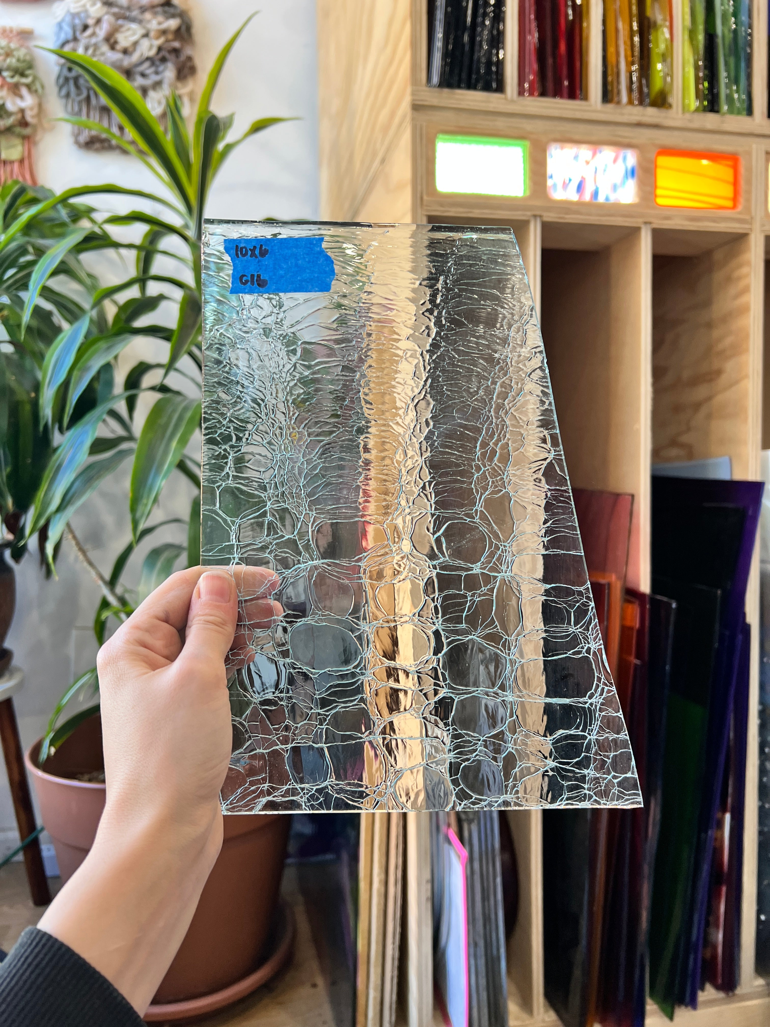 Clear Lamberts Crackle Mouth Blown Sheet Glass Colorado Glassworks G16 (10x6in)