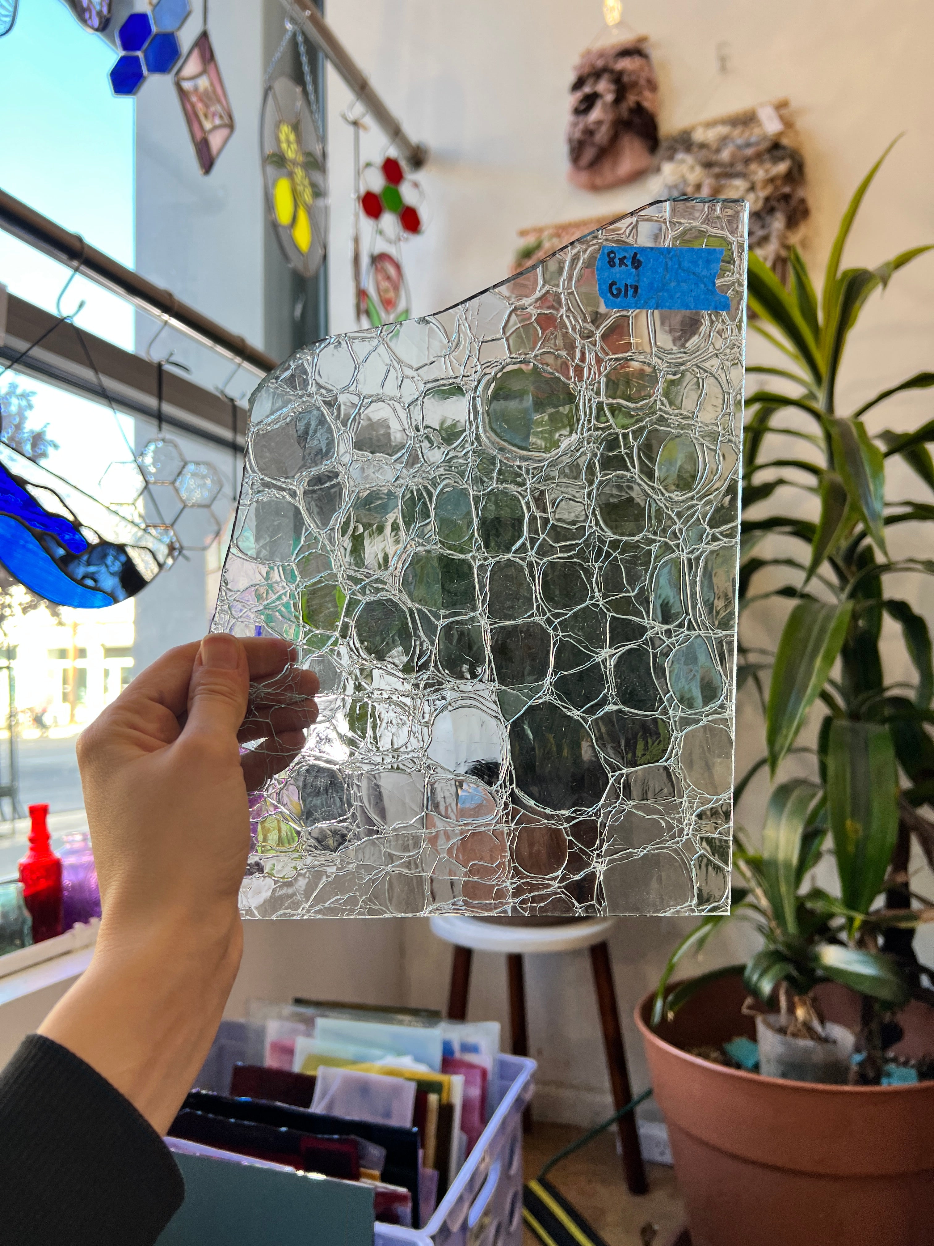 Clear Lamberts Crackle Mouth Blown Sheet Glass Colorado Glassworks