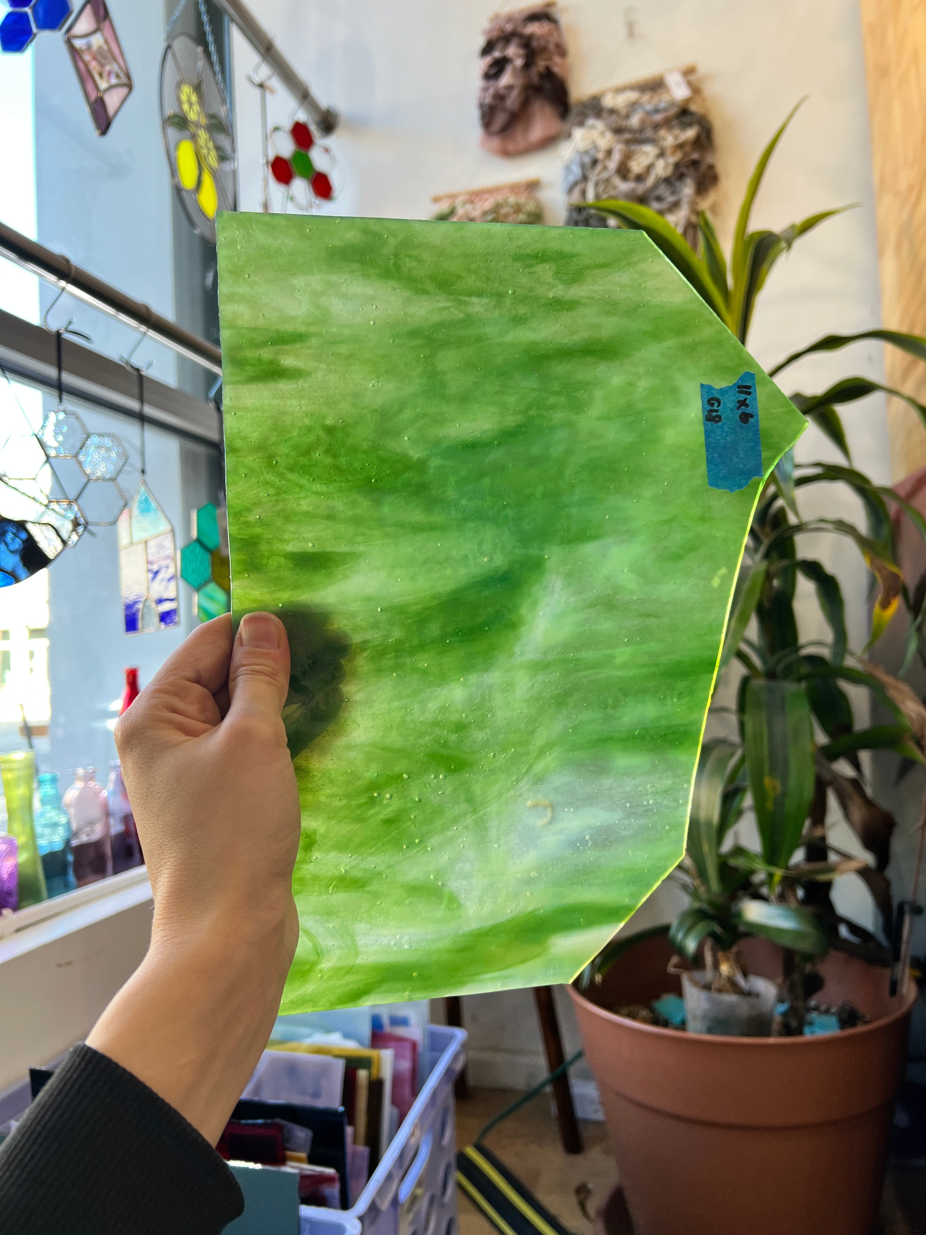 Green White Stipple Youghiogheny Sheet Glass Colorado Glassworks