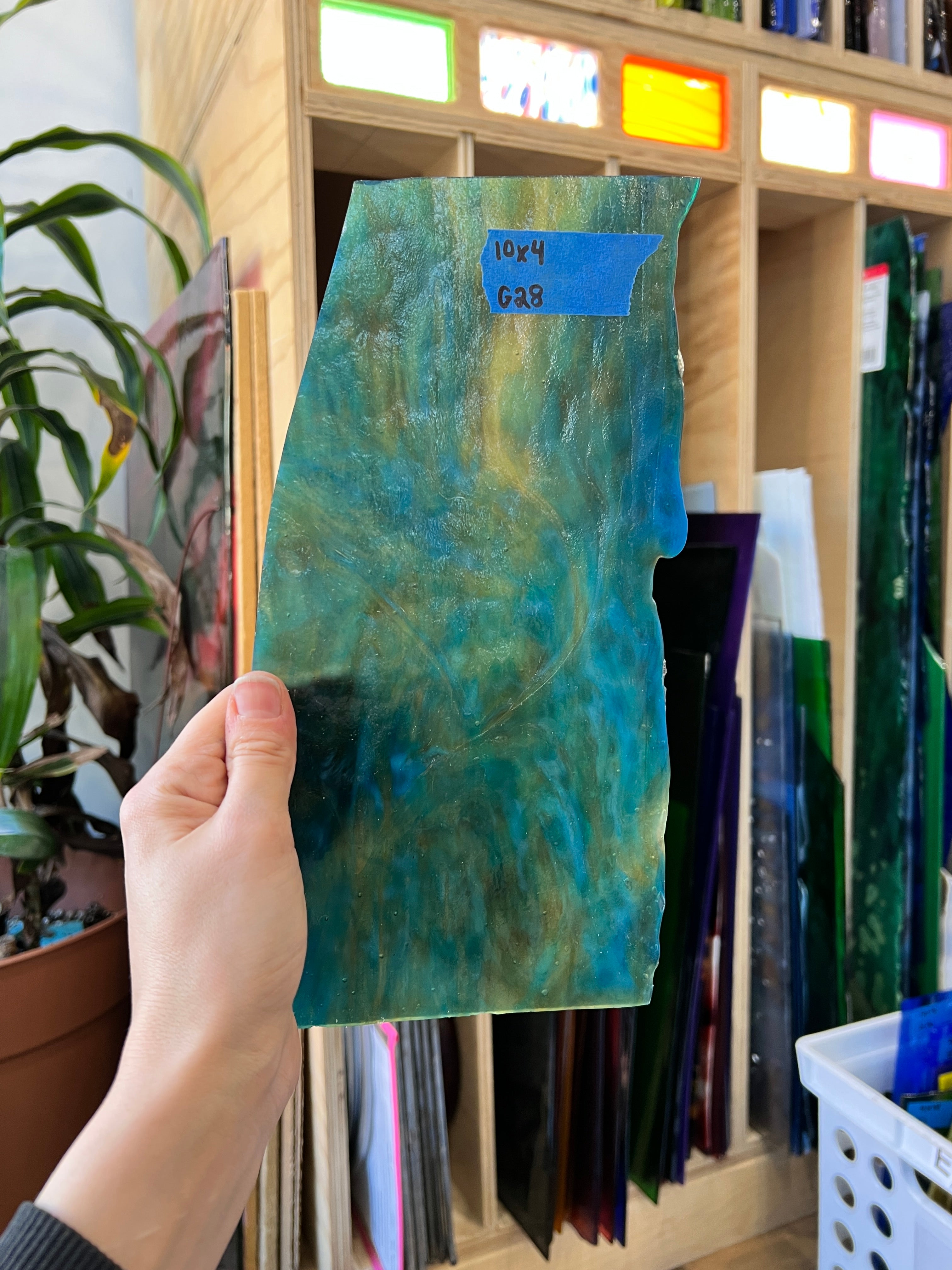 Green Blue Stipple Mottled Youghiogheny Sheet Glass Colorado Glassworks