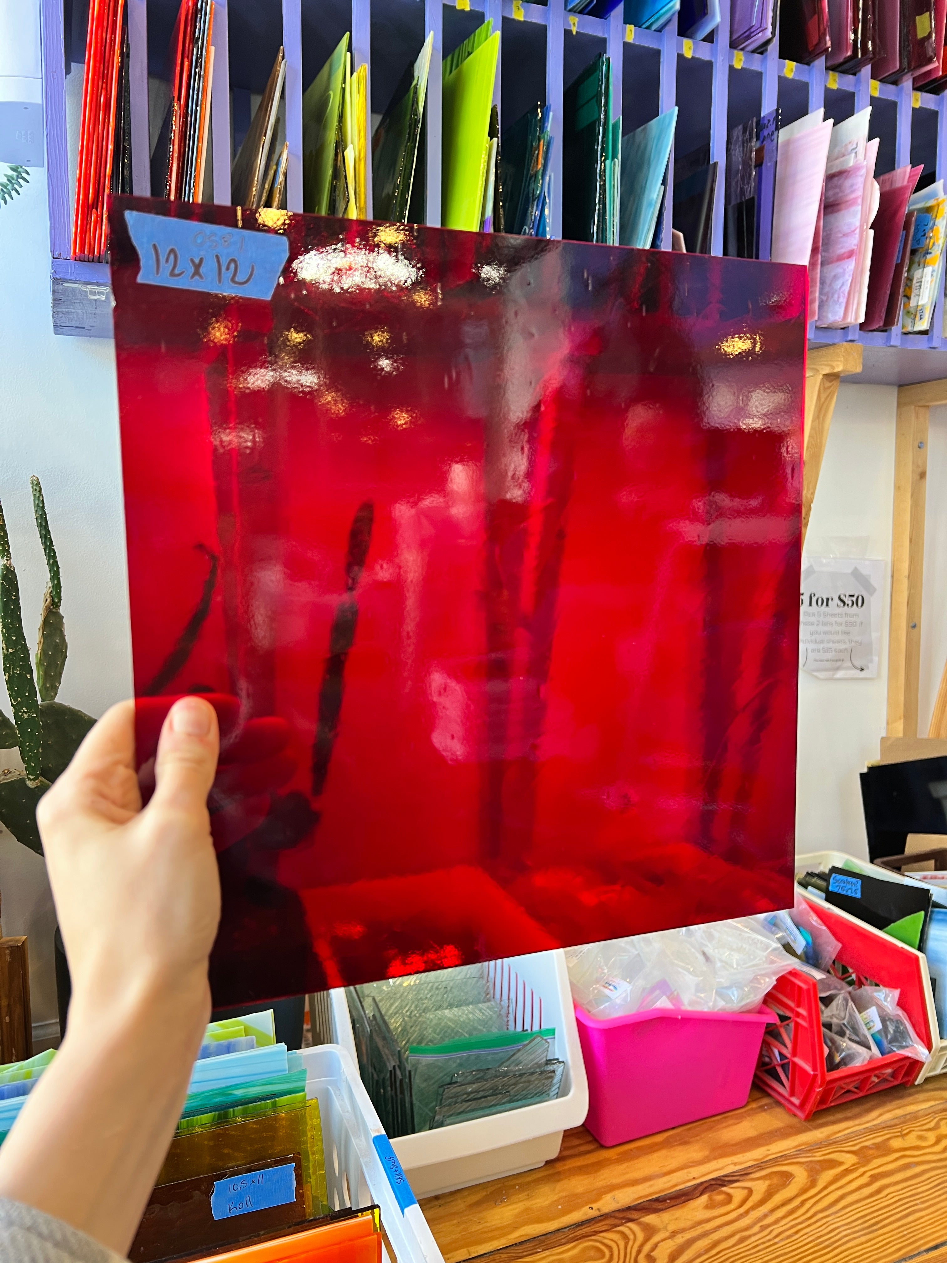 Transparent Ruby Red Artique Oceanside Fusible 96 COE Sheet Glass Colorado Glassworks   